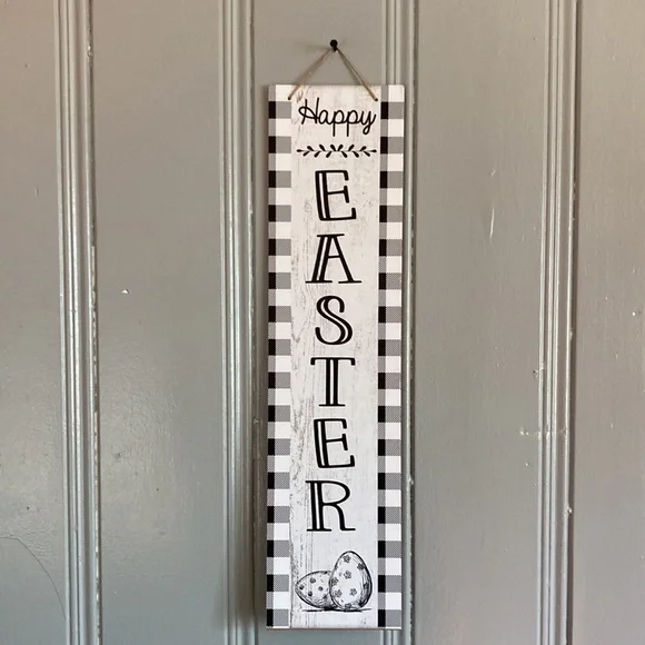 2/$20 NWT Beautiful Black & White Gingham Vertical Happy Easter Decoration Sign - Picture 11 of 12